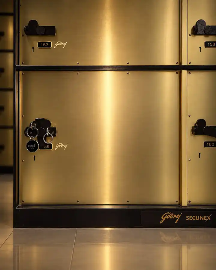 Closed gold Godrej Secunex lockers